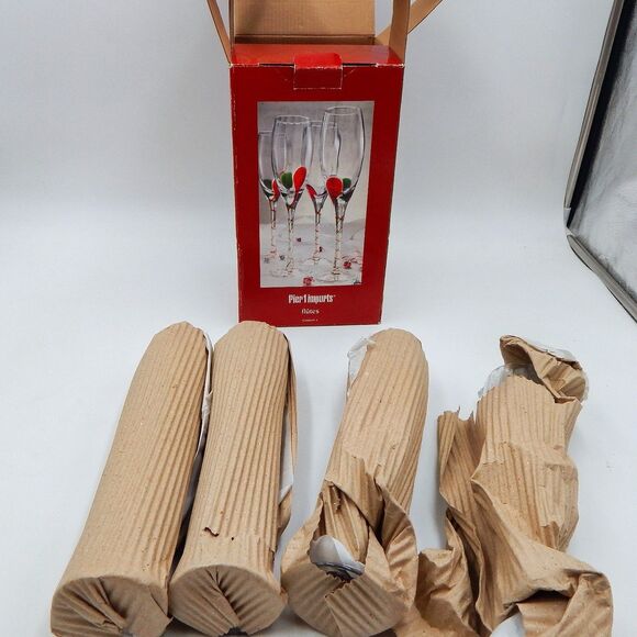 Pier 1 Imports Tear Drop Swirl Champagne Glasses Flutes Red Green - Picture 4 of 5